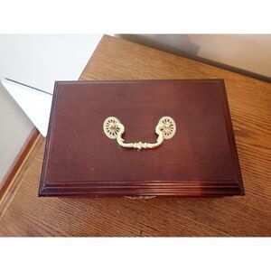 Mele Jewelry Box Wooden Reddish-Brown Wood Finish Bass Latch Mirror Box